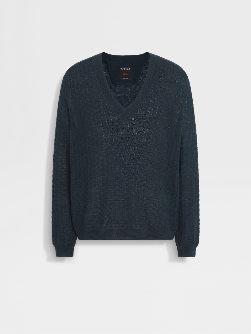 DARK TEAL BLUE OASI LINO V-NECK 1