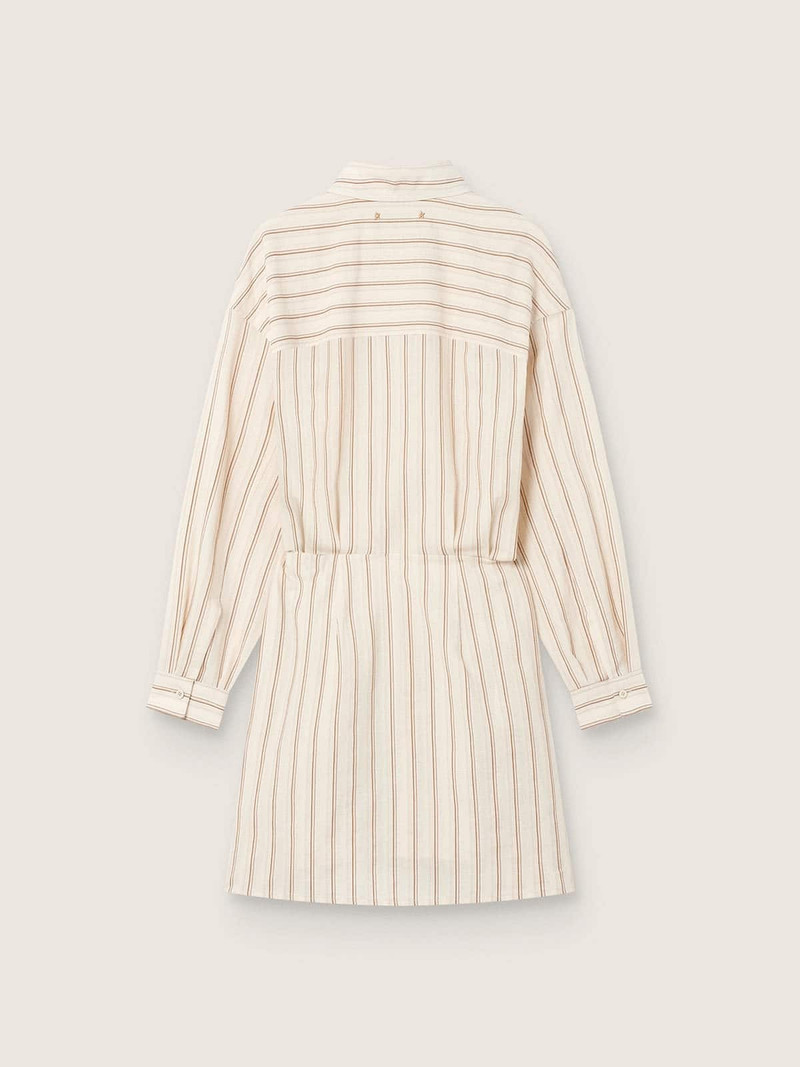 Golden Goose Women’s ecru cotton shirt dress with beige and brown stripes outlook