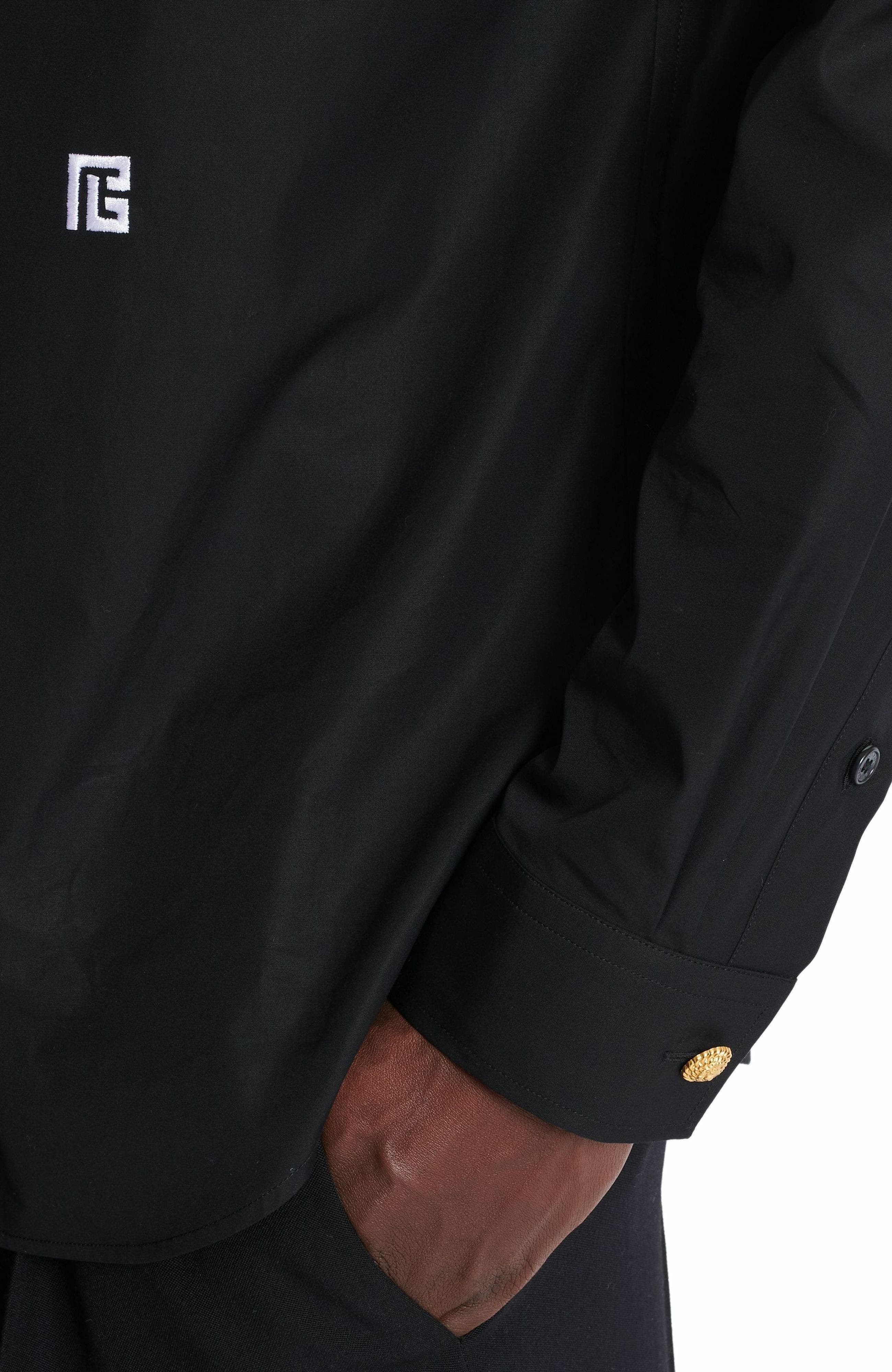 Balmain PB two-tone poplin shirt in Black at Nordstrom - 7