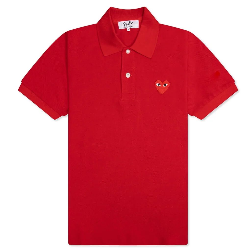 COMME DES GARCONS PLAY WOMEN'S RED EMBLEM POLO TEE - RED - 1