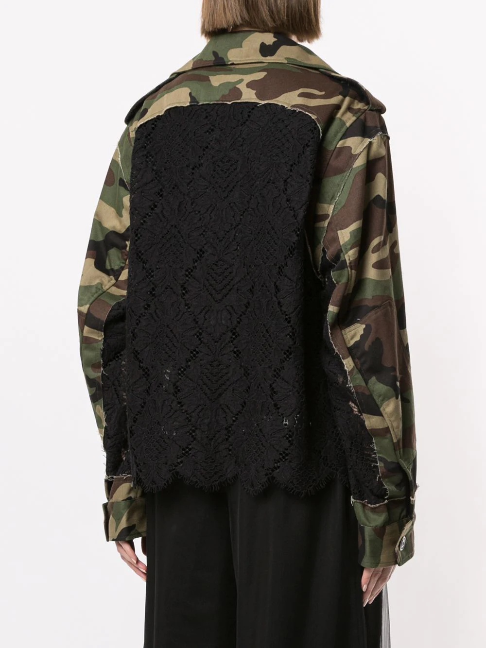 lace-panel military jacket - 4