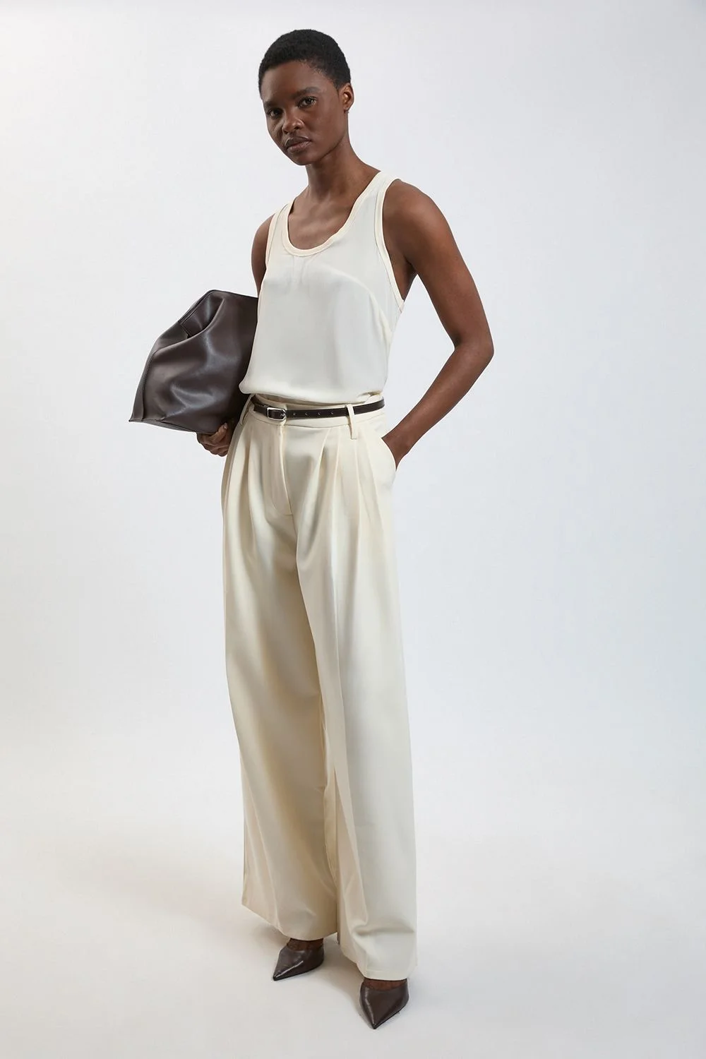 Silk Front Knit Trim Detail Jersey Vest - 1