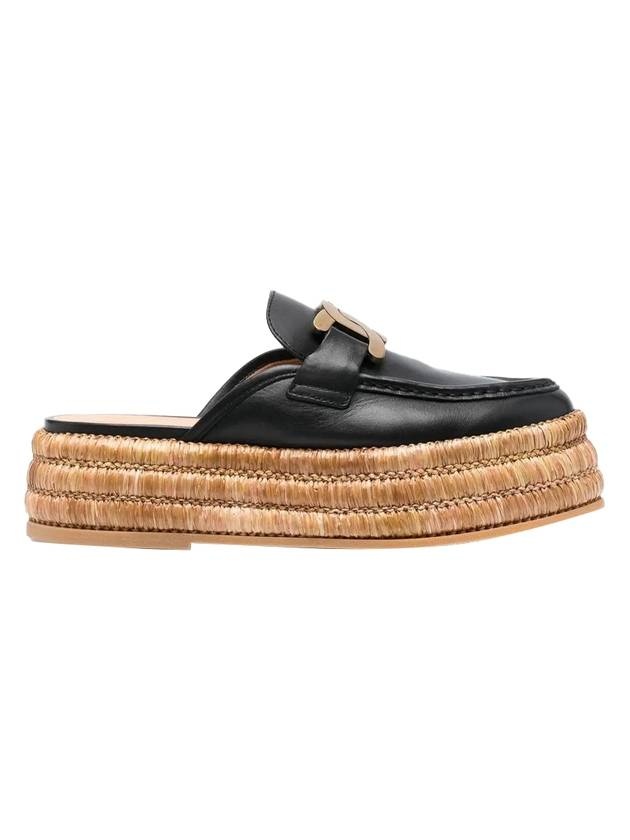 Kate Logo Leather Raffia Bloafer Black - 1