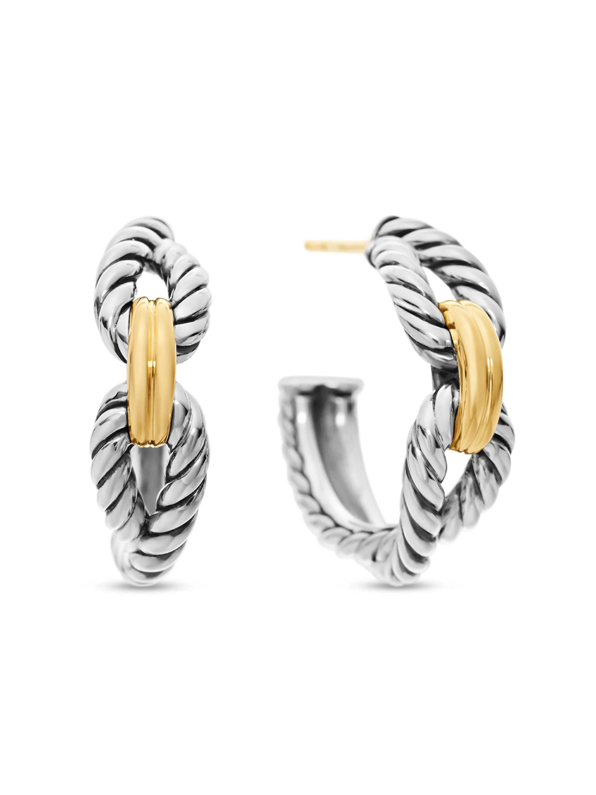 Women's Cable Loop Hoop Earrings in Sterling Silver with 18K Yellow Gold, 22mm - Silver - 1