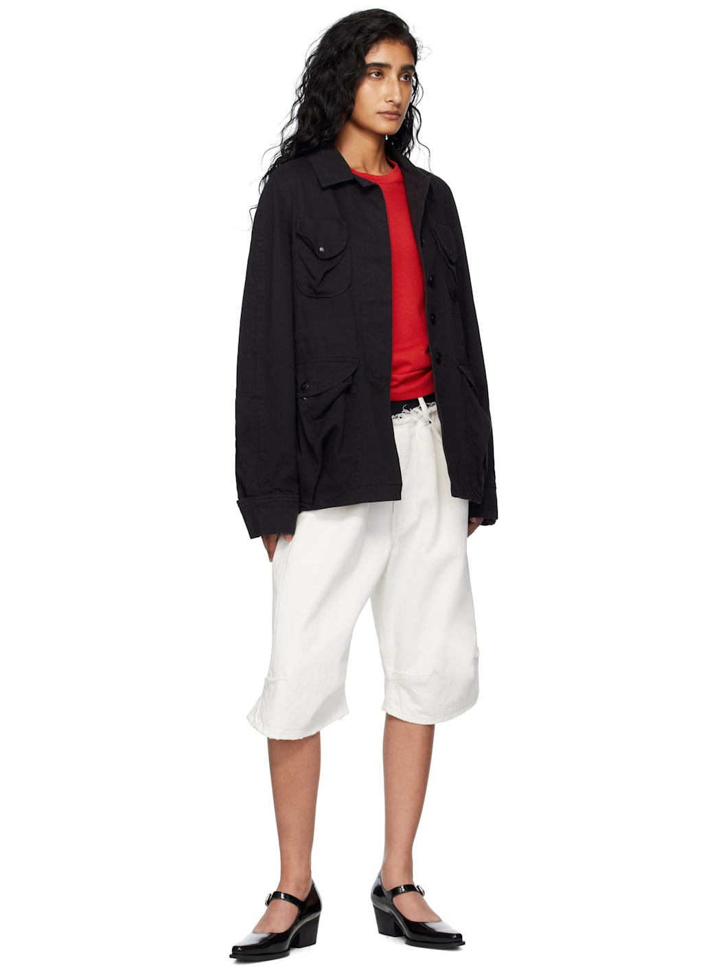 Black Multi Pocket Safari Denim Jacket - 4