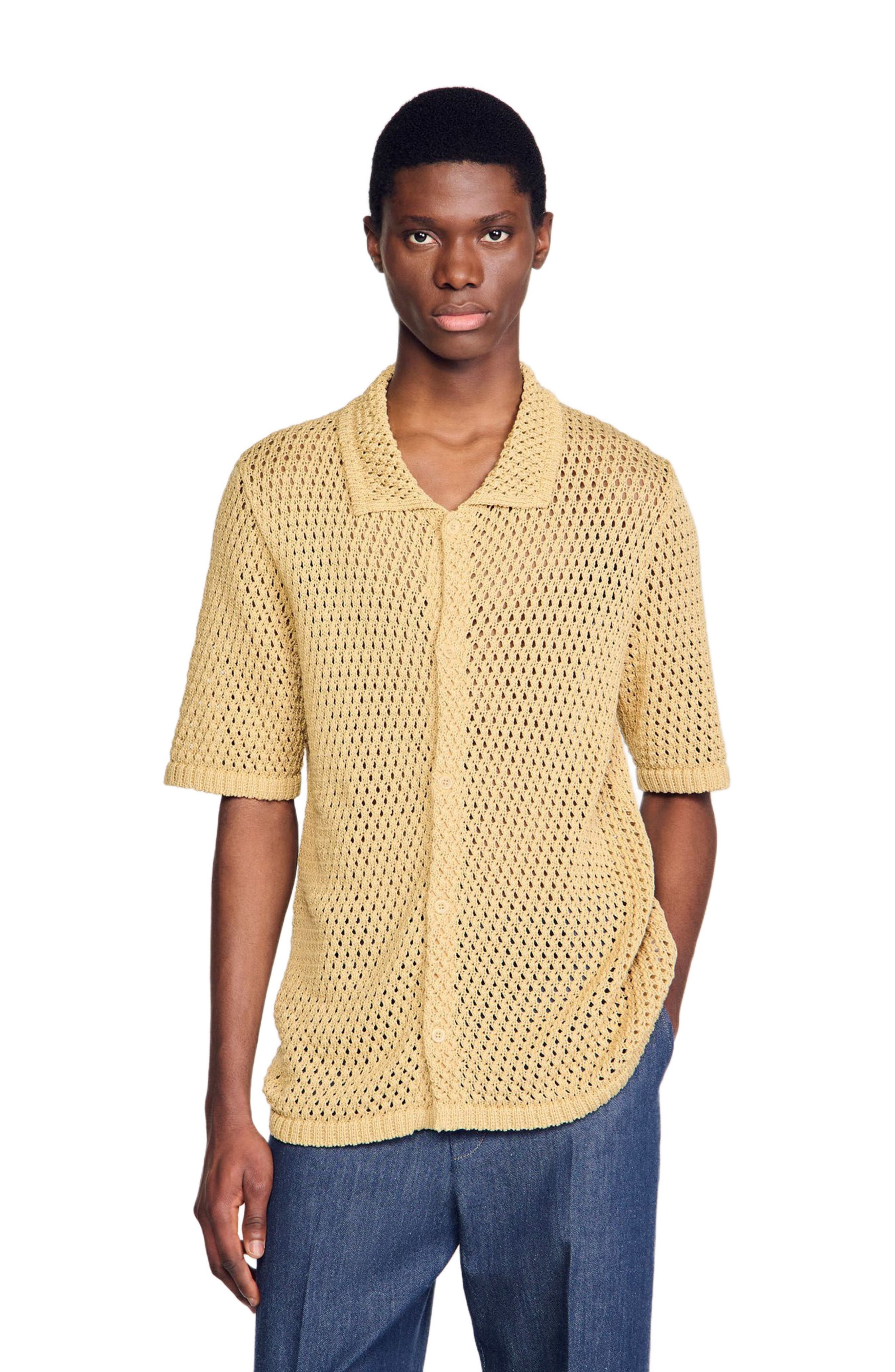 SANDRO Crochet shirt in Nut at Nordstrom - 1