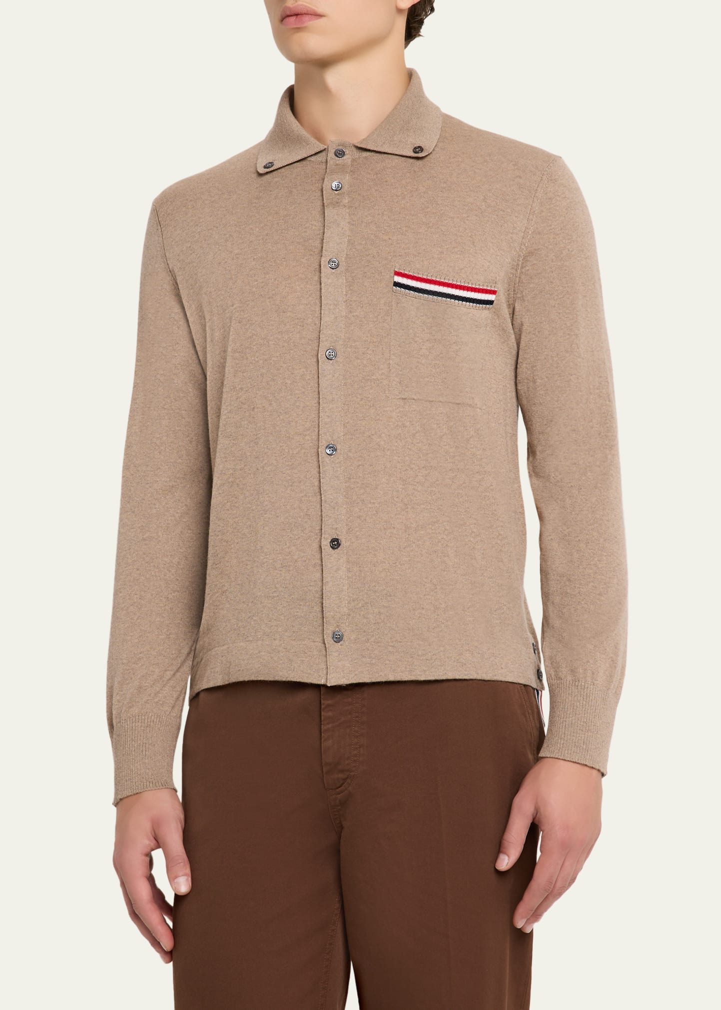 Men's Wool Knit Grosgrain-Trim Pocket Cardigan - 4