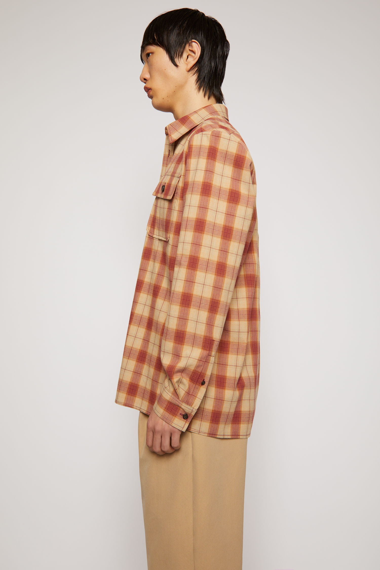 Checked flannel shirt beige/red - 3