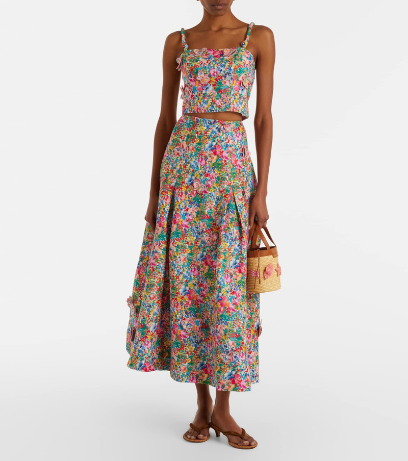 FARM RIO Appliqué floral linen top outlook