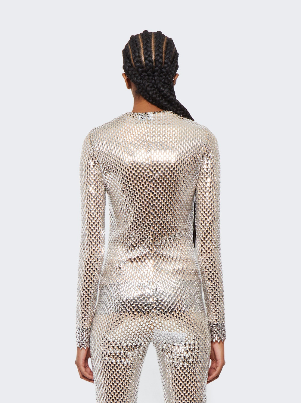 Metallic Paillette-embellished Mesh Top Silver - 5