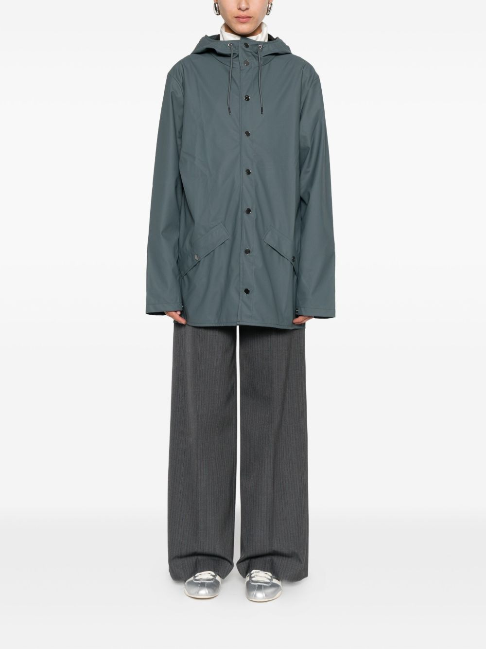 snap-button hooded raincoat - 2