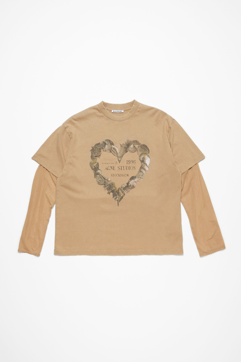 Layered print t-shirt - Sand beige - 1
