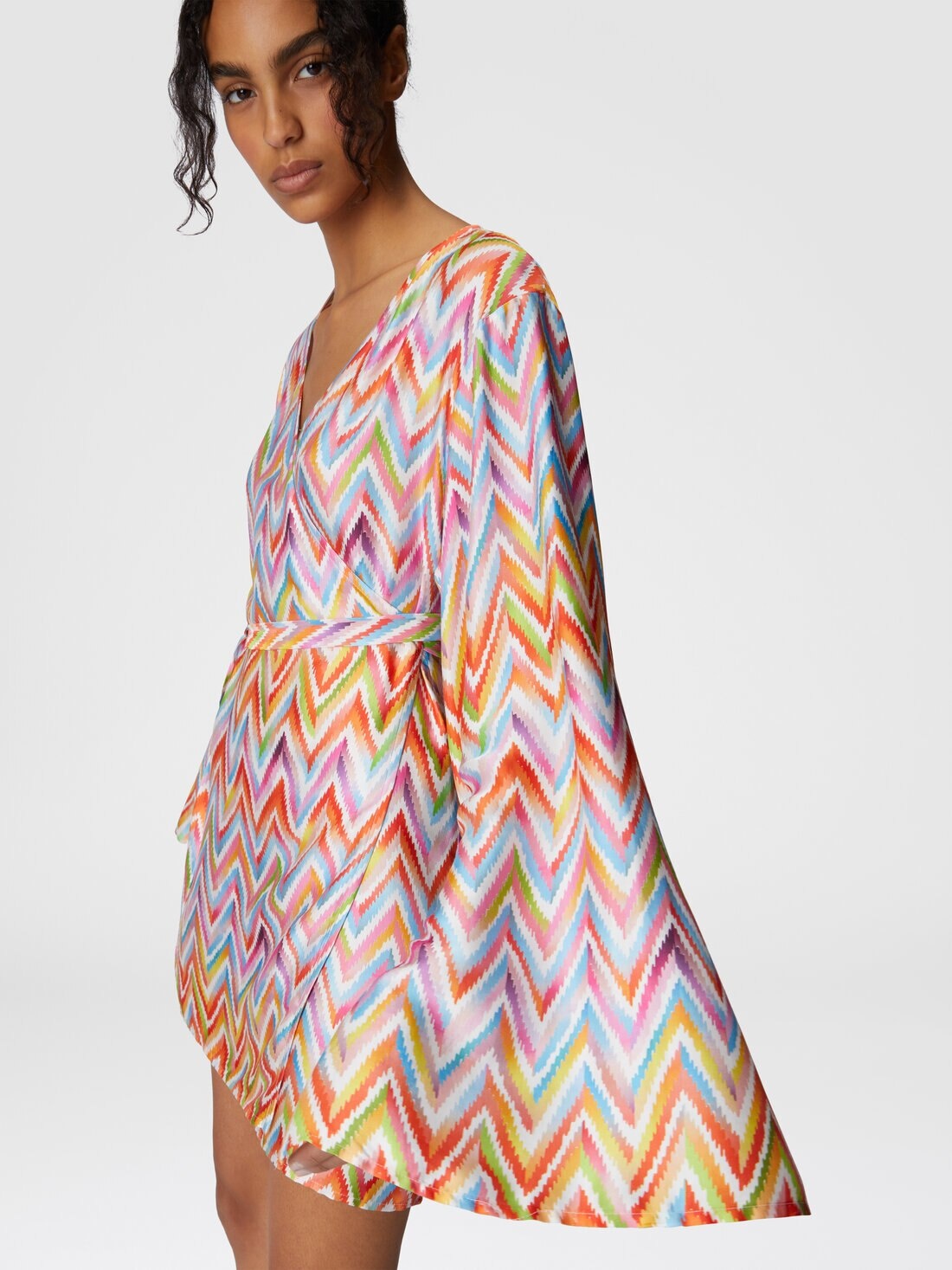 Short kimono with printed twill belt - 4