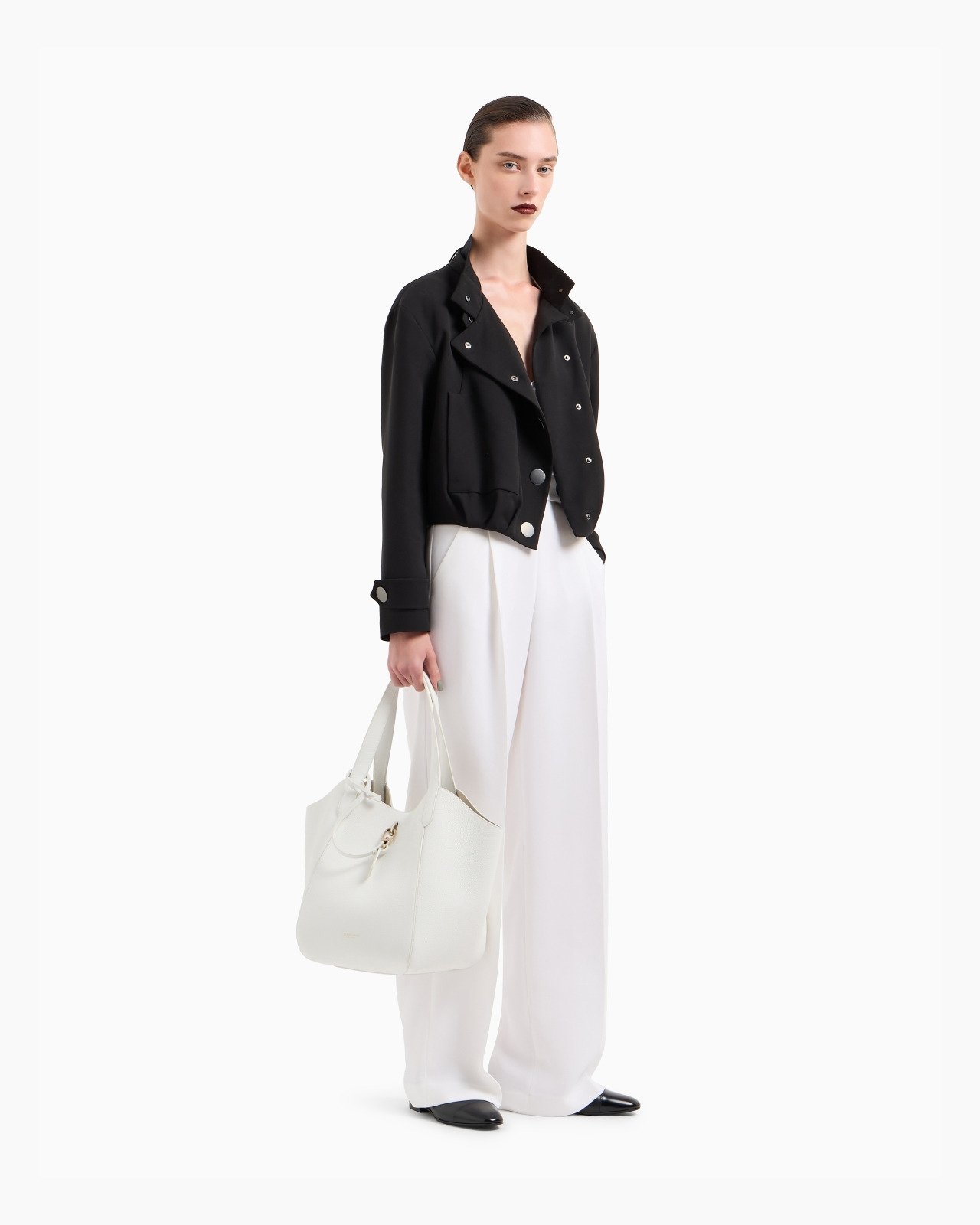 SHORT PEA COAT IN SILK CRÊPE CADY - 2