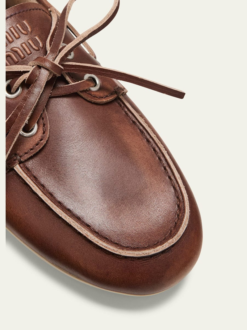 Miu Miu Leather Lace-Up Moccasins outlook