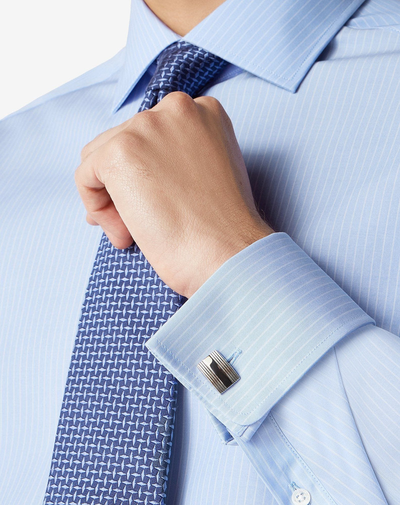 Light Blue cotton poplin shirt with white stripes 4