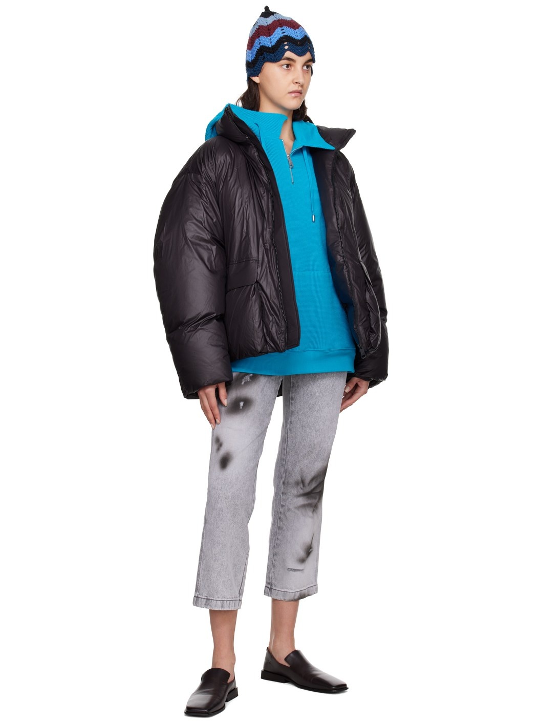 Black Print Down Jacket - 4