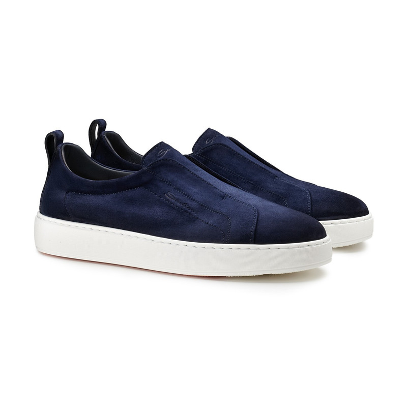 Santoni Men's blu suede slip-on sneaker outlook