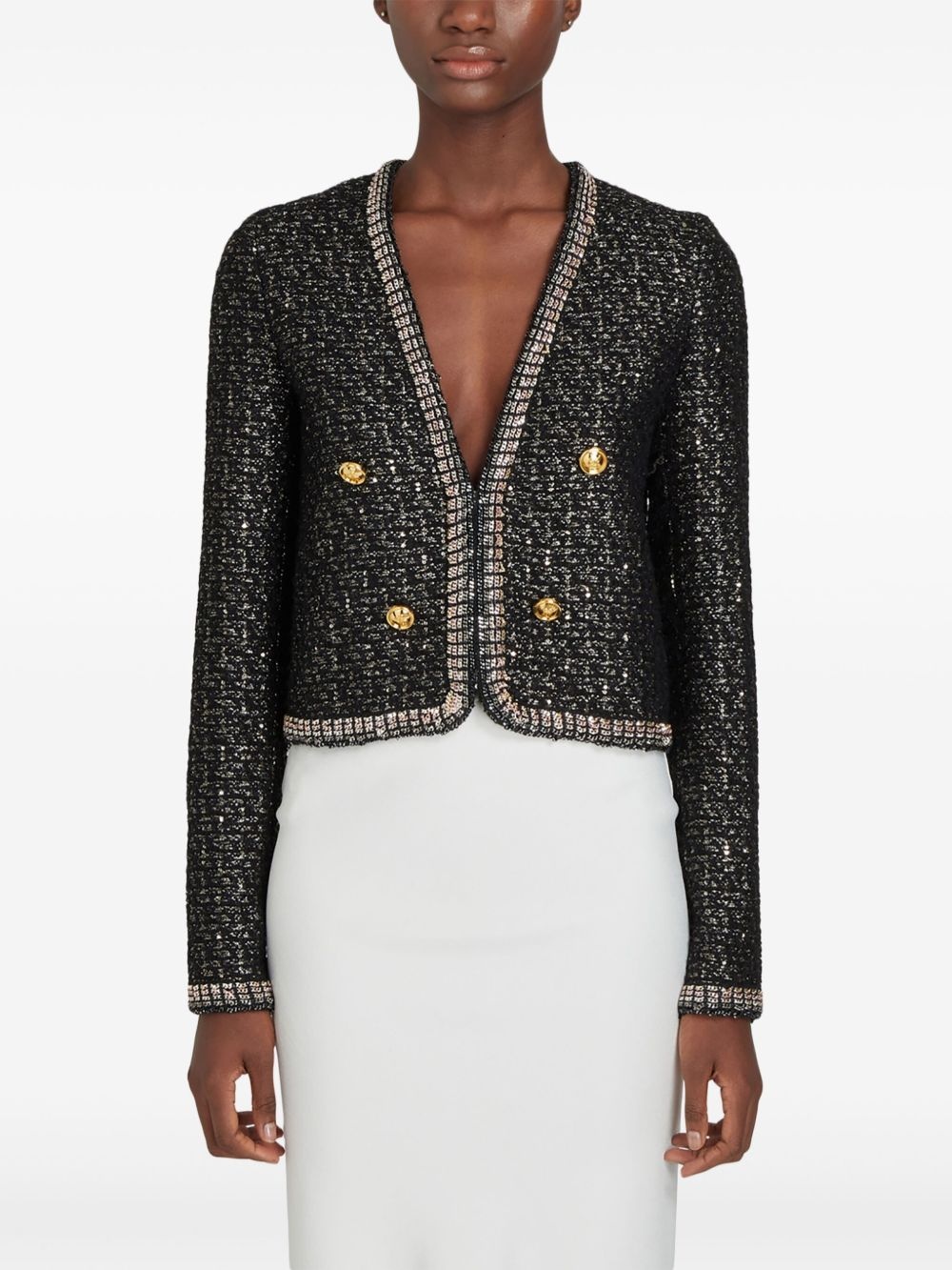 sequin-embellished tweed jacket - 2