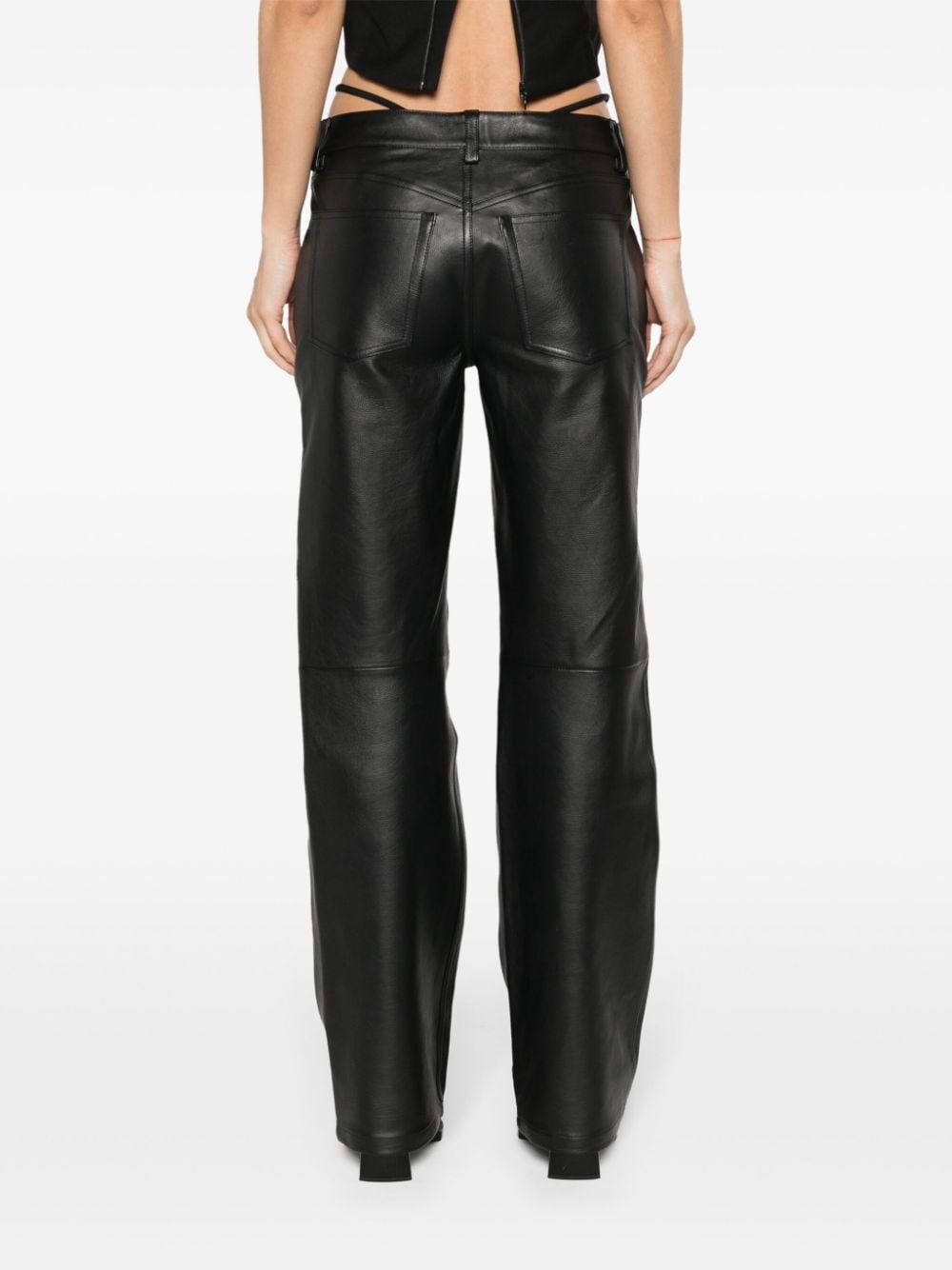 logo-embellished leather trousers - 4