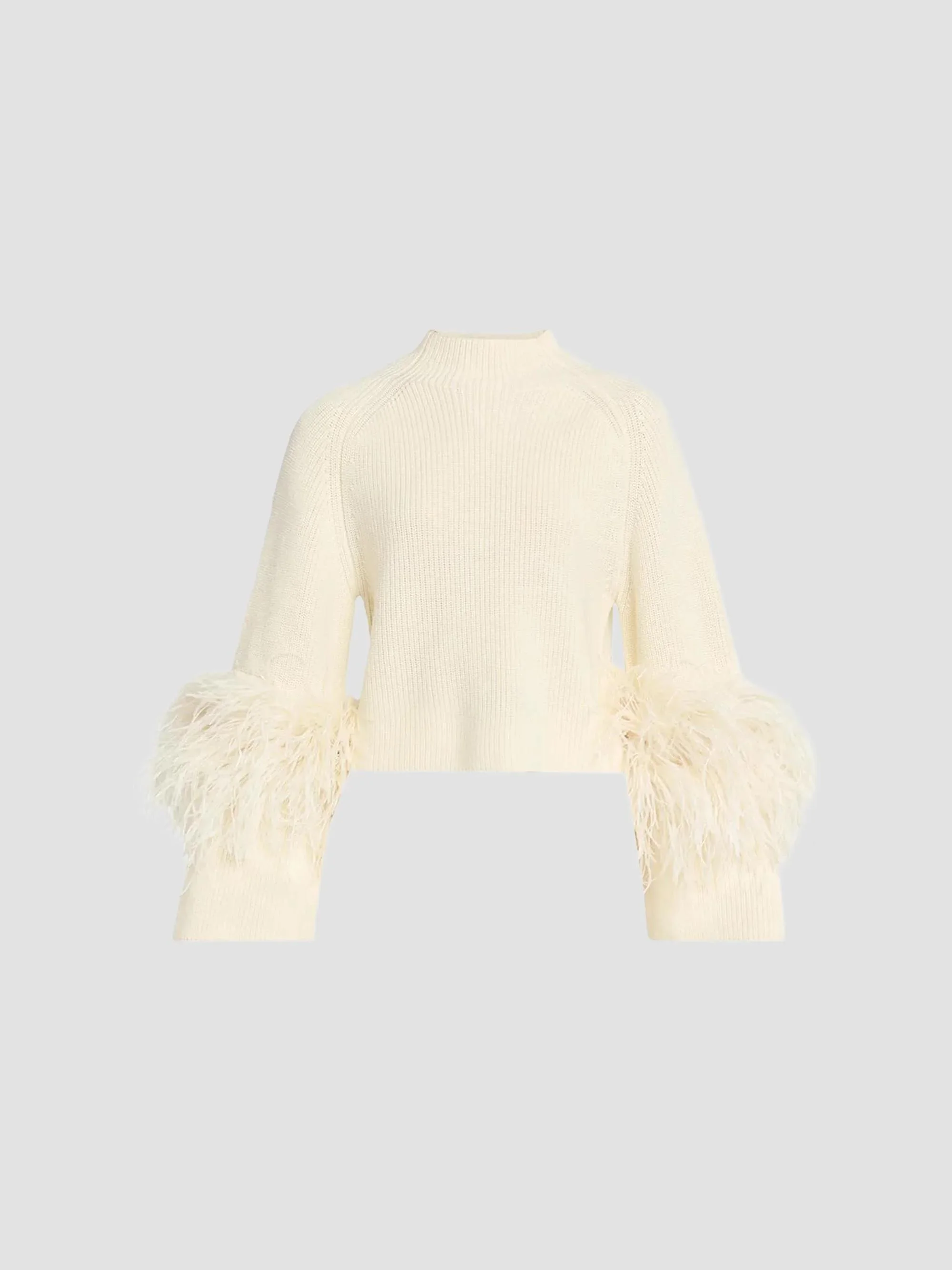Women's Merino Wool Feathers-Trim Sweater - Cream - 1