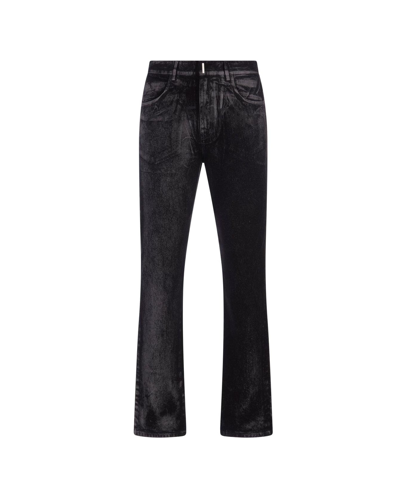 Black And Grey Straight Jeans With Reflective Painted Pattern - 1