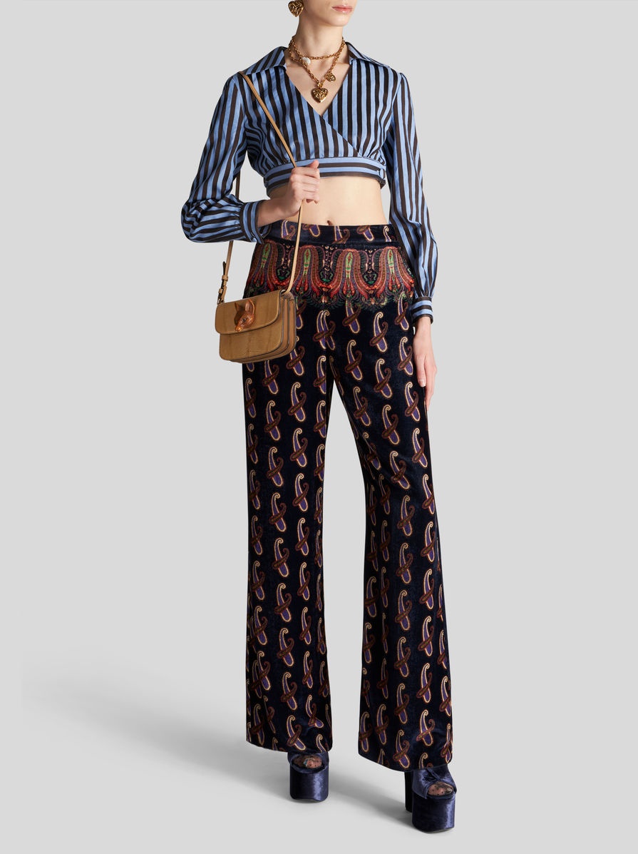 PAISLEY VELVET PALAZZO TROUSERS - 4