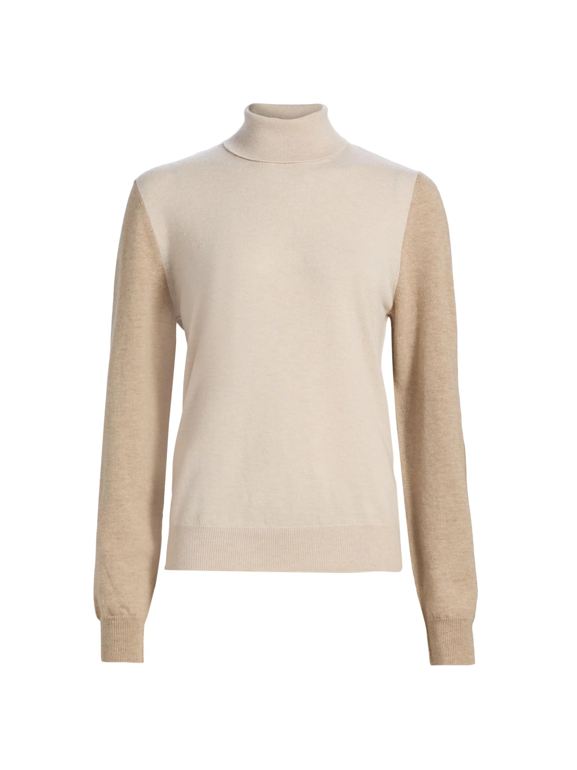 Women's Tonal Colorblocked Wool Sweater - Beige Camel - 1