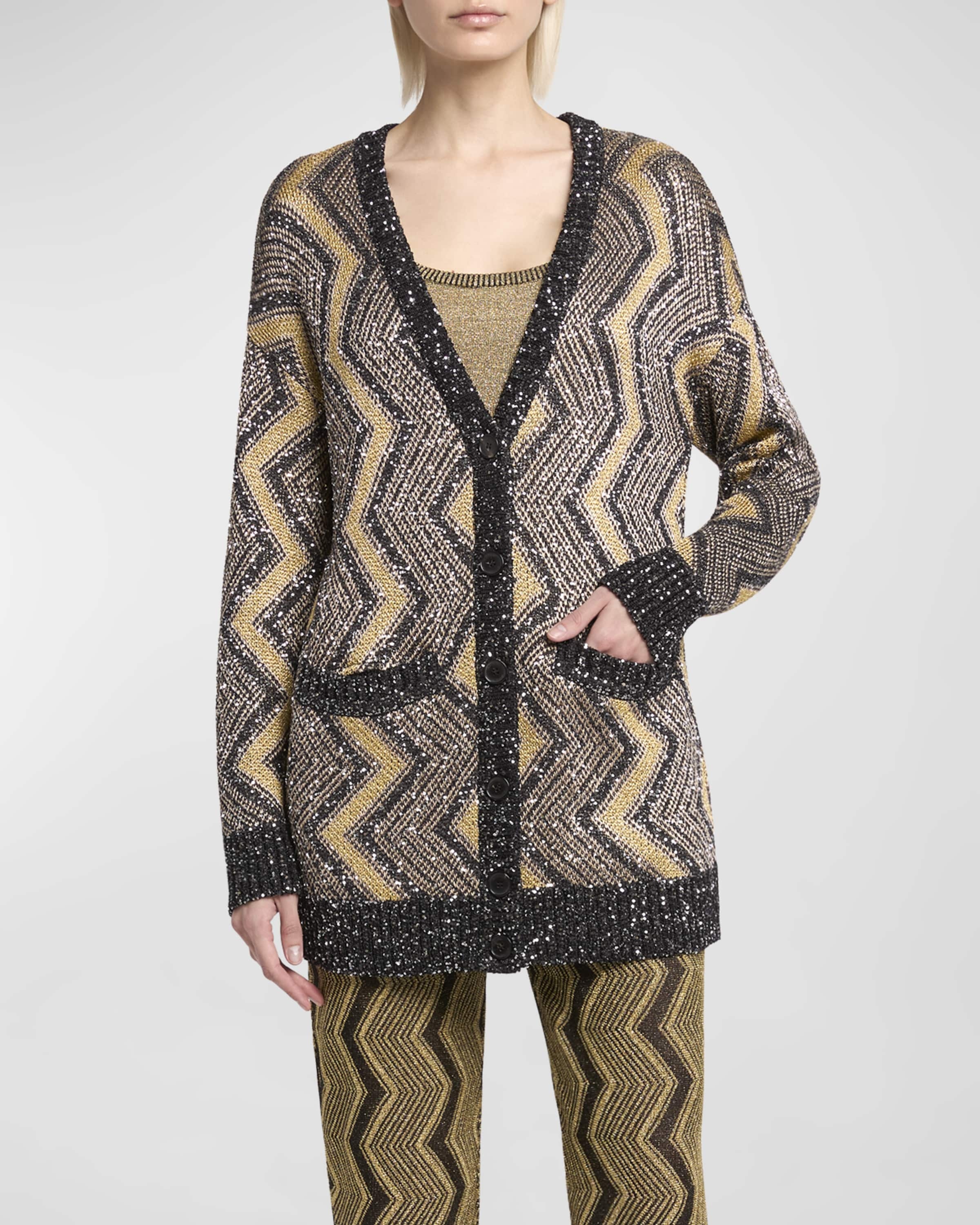 Paillette Chevron V-Neck Maxi Cardigan - 2