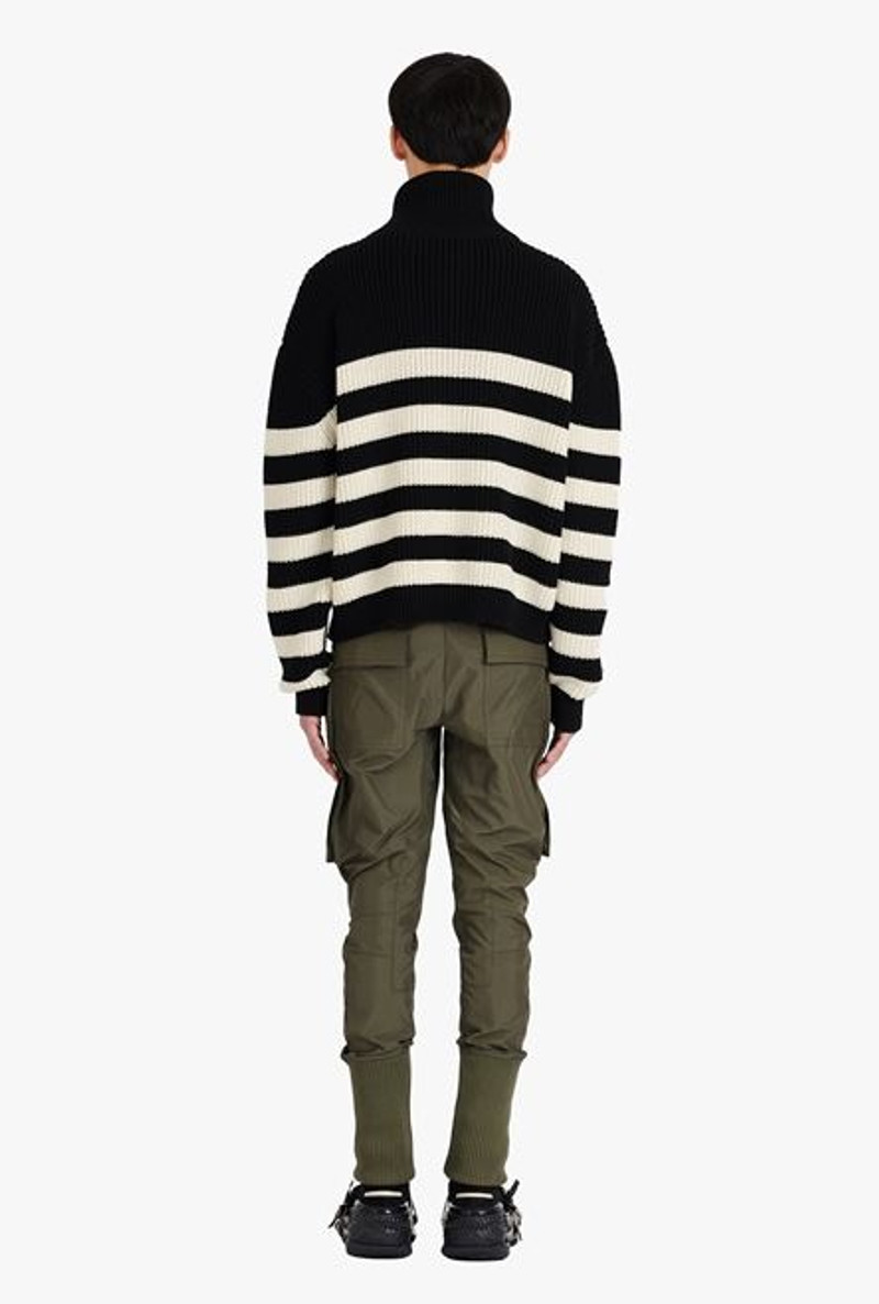 Black wool turtleneck sweater with white stripes and Balmain badge 3