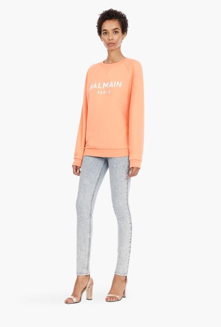 Peach cotton sweatshirt with white Balmain logo - 2