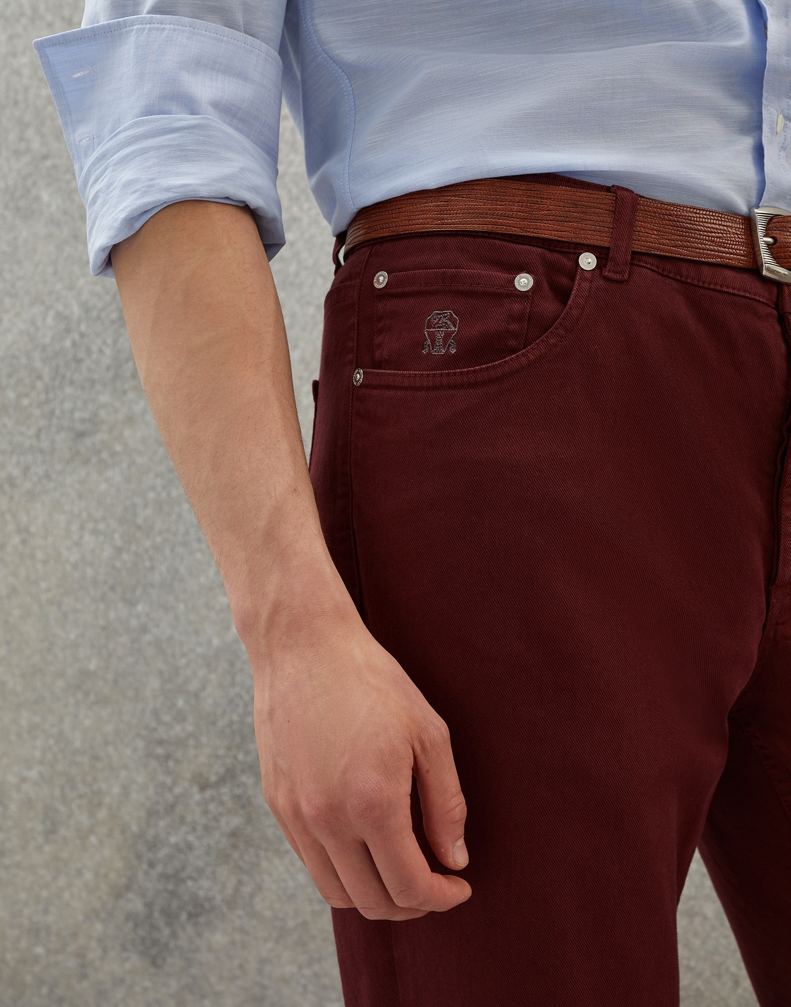 Dyed comfort lightweight denim traditional fit five-pocket trousers - 3