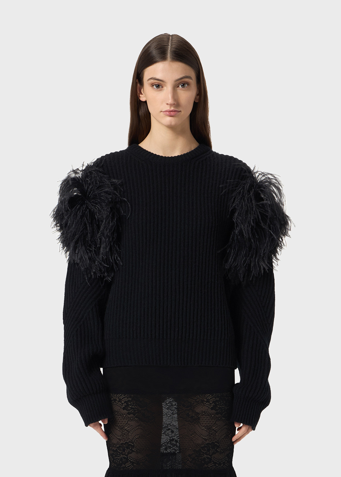 RIBBED WOOL SWEATER WITH FEATHERS - 3