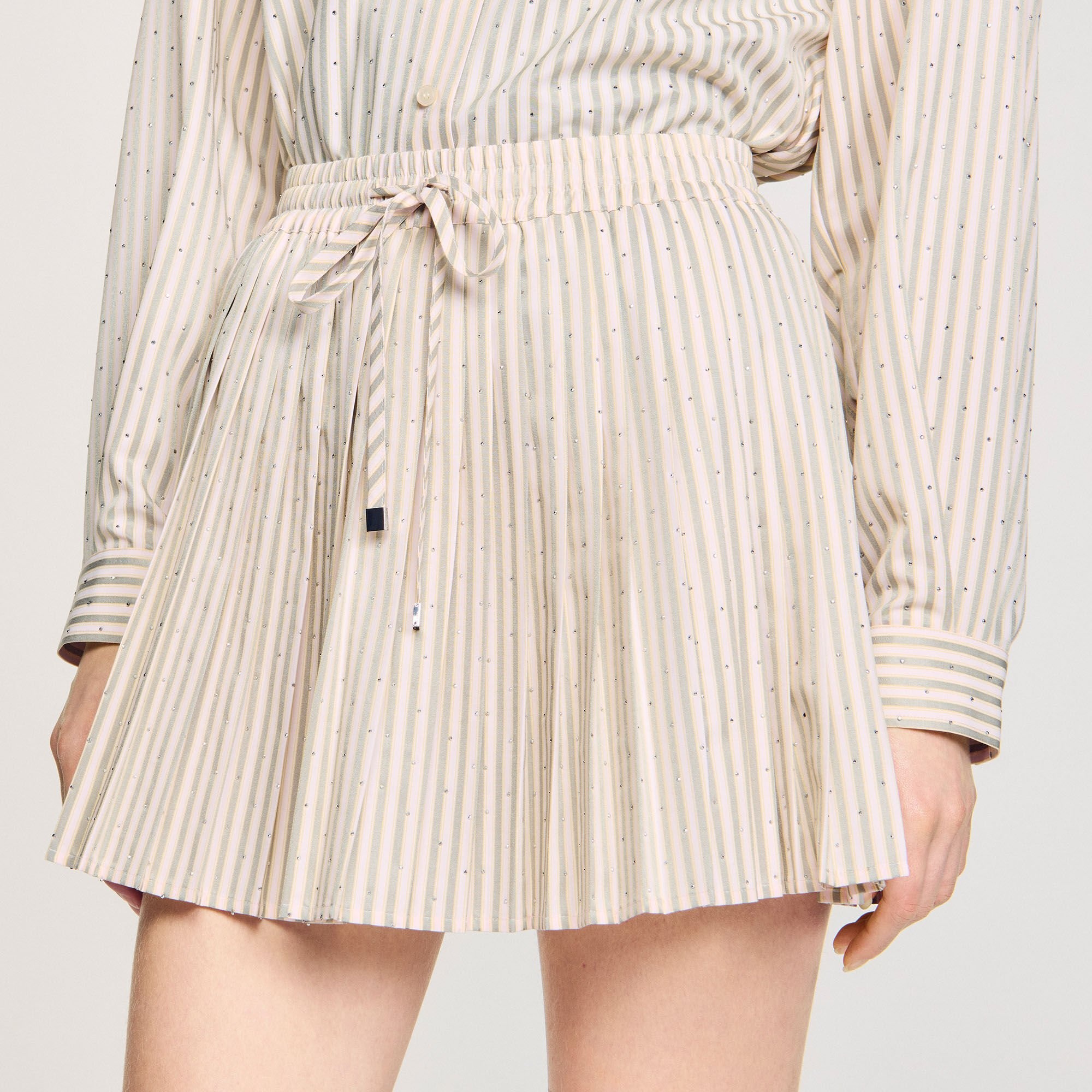 RHINESTONE STRIPED PLEATED SKIRT - 3