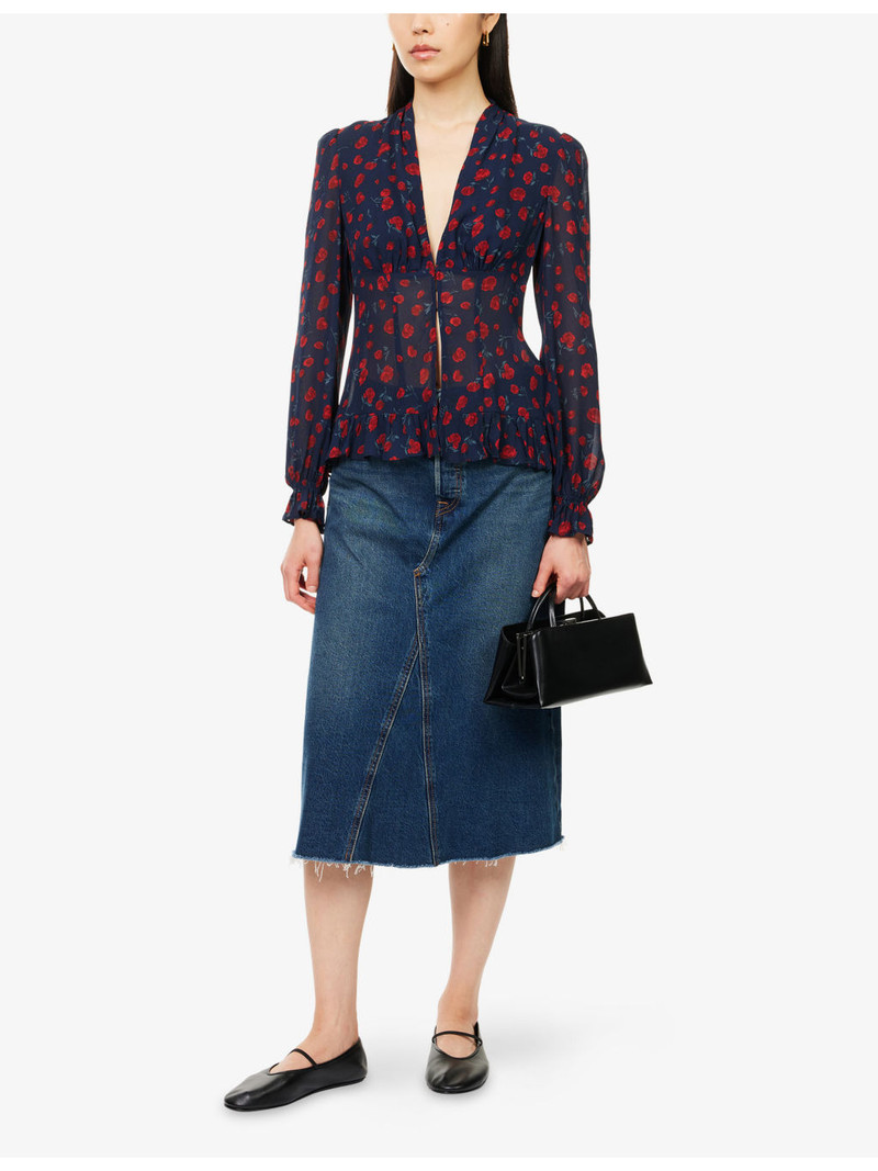 Reformation Reformation x Nara Smith Rose-Print V-Neck Woven Blouse outlook