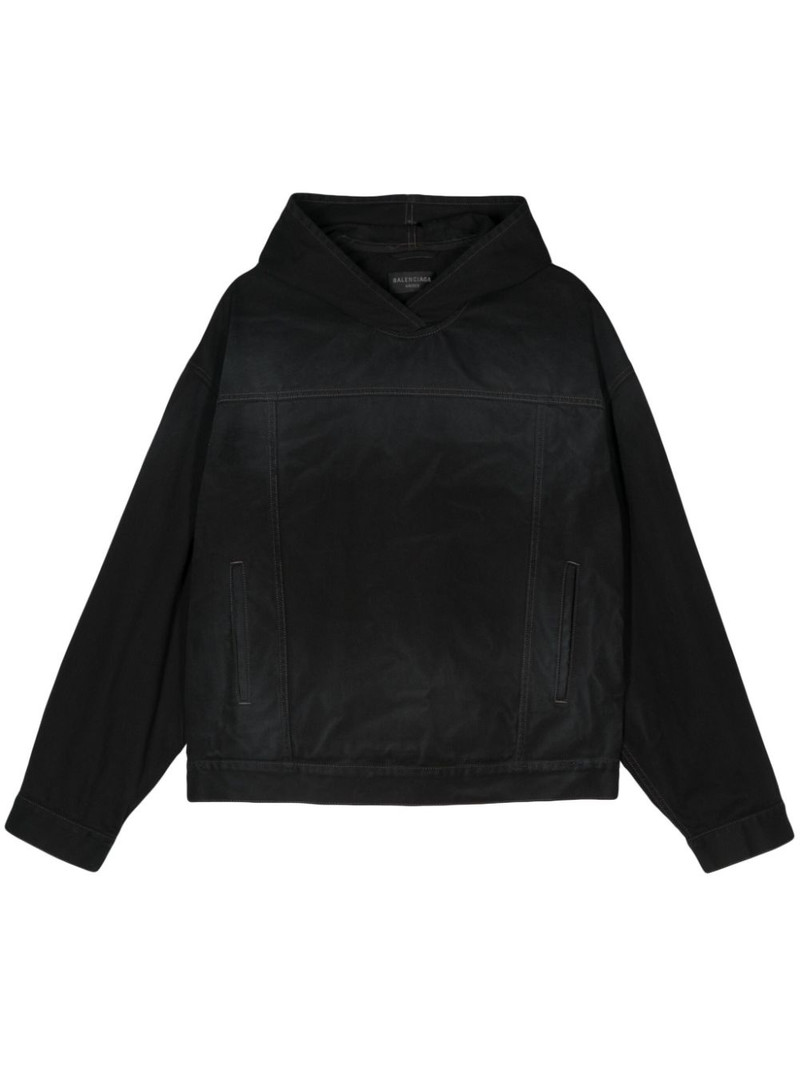 matte-effect denim hoodie 1
