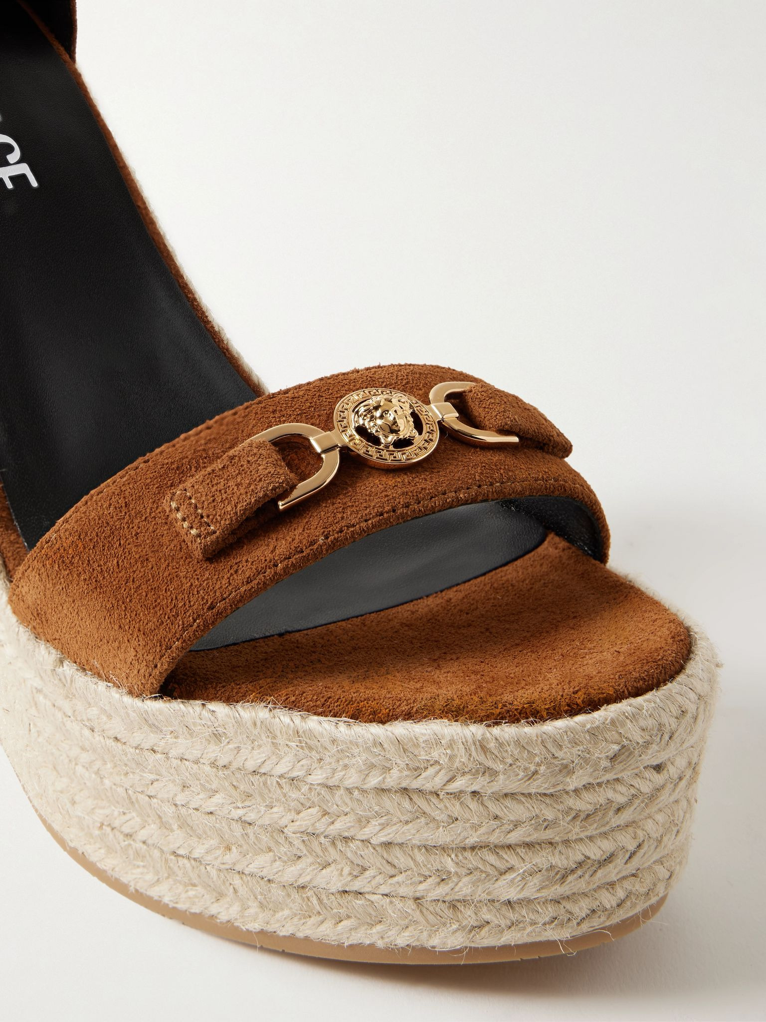 Embellished suede espadrille wedge sandals Brown - 4
