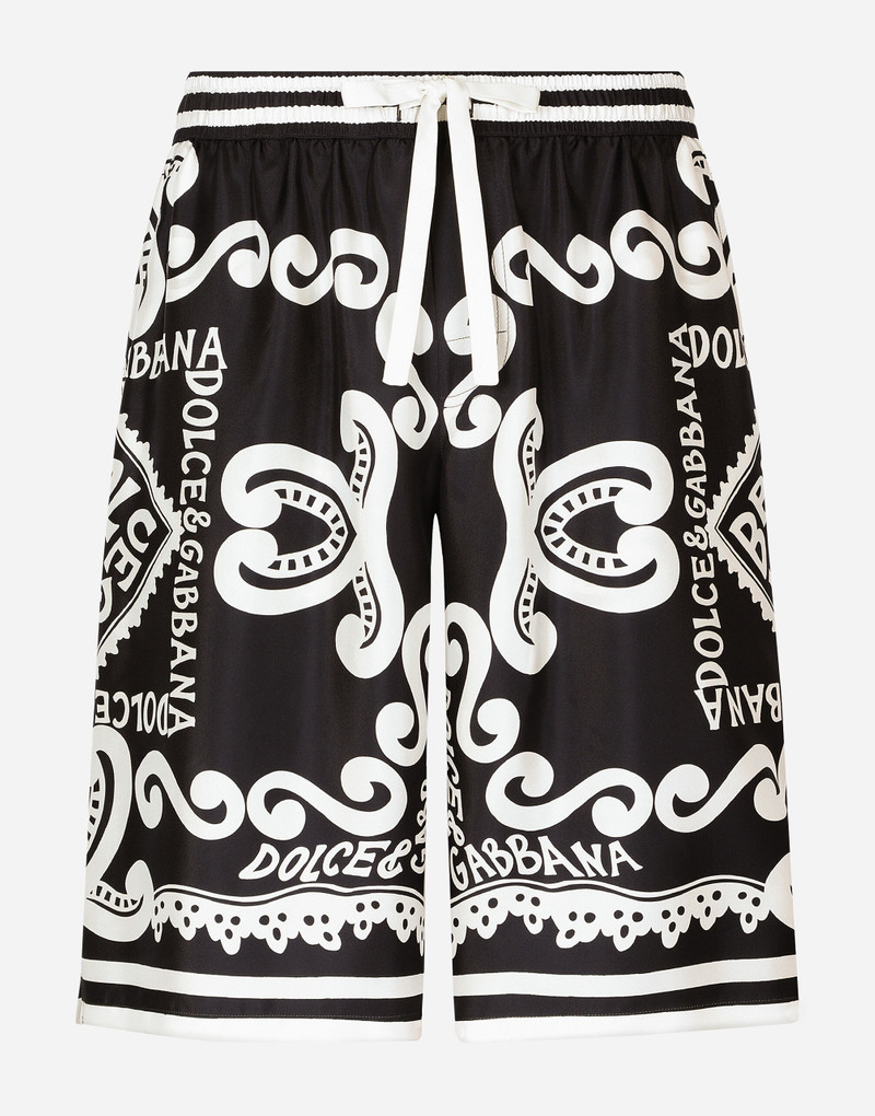 Marina-print silk twill shorts - 1