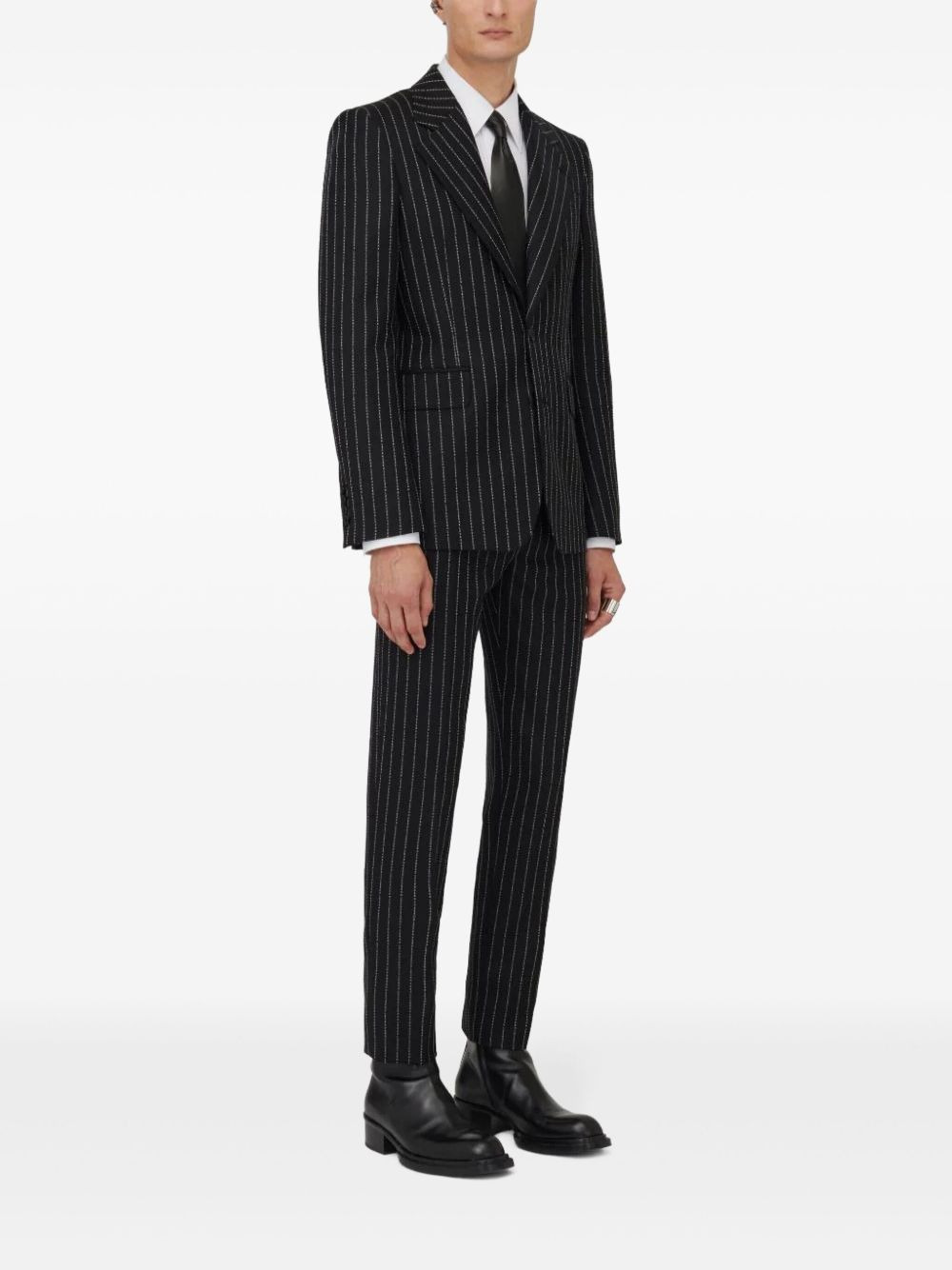 letter-pinstripe pattern blazer - 3