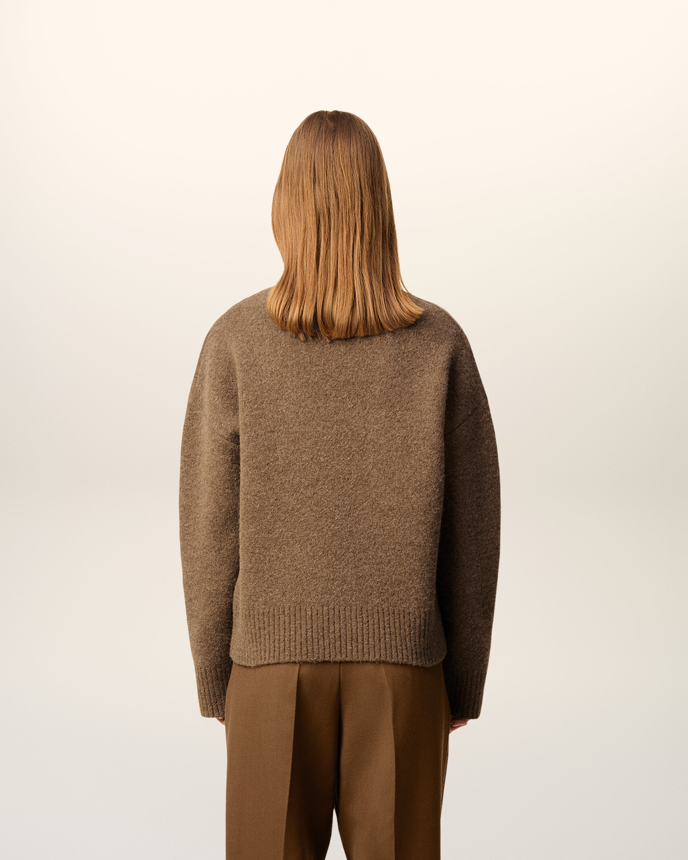BROWN ALPACA AMI DE COEUR CREWNECK SWEATER - 5