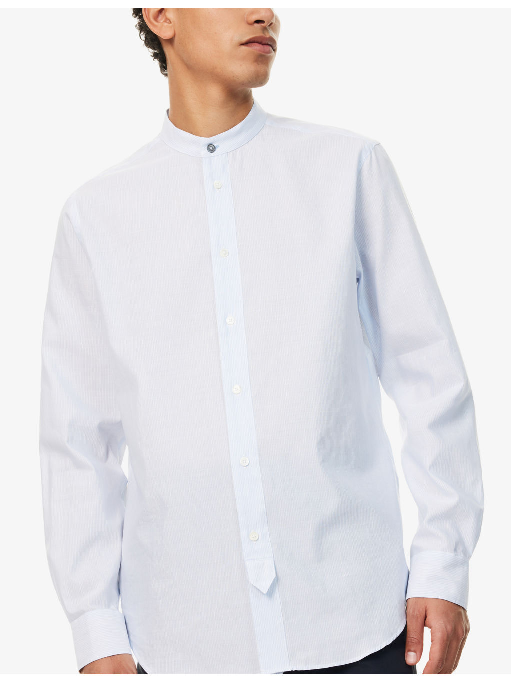 Grandad-Collar Long-Sleeve Cotton and Linen-Blend Shirt - 5