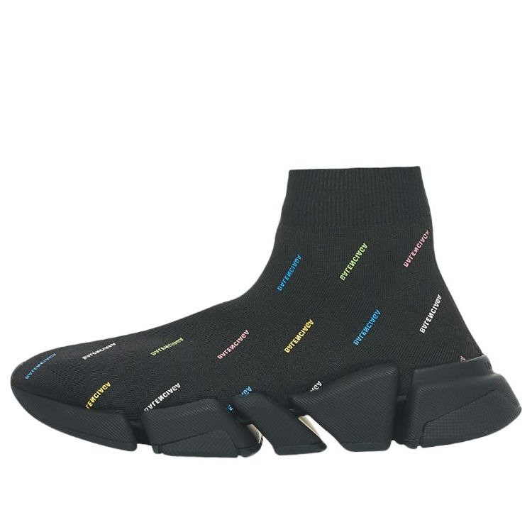 (WMNS) Balenciaga Speed 2.0 Sneakers 'Recycled Knit Black with Multicolor Allover Logo' 617196W2DF01 - 1