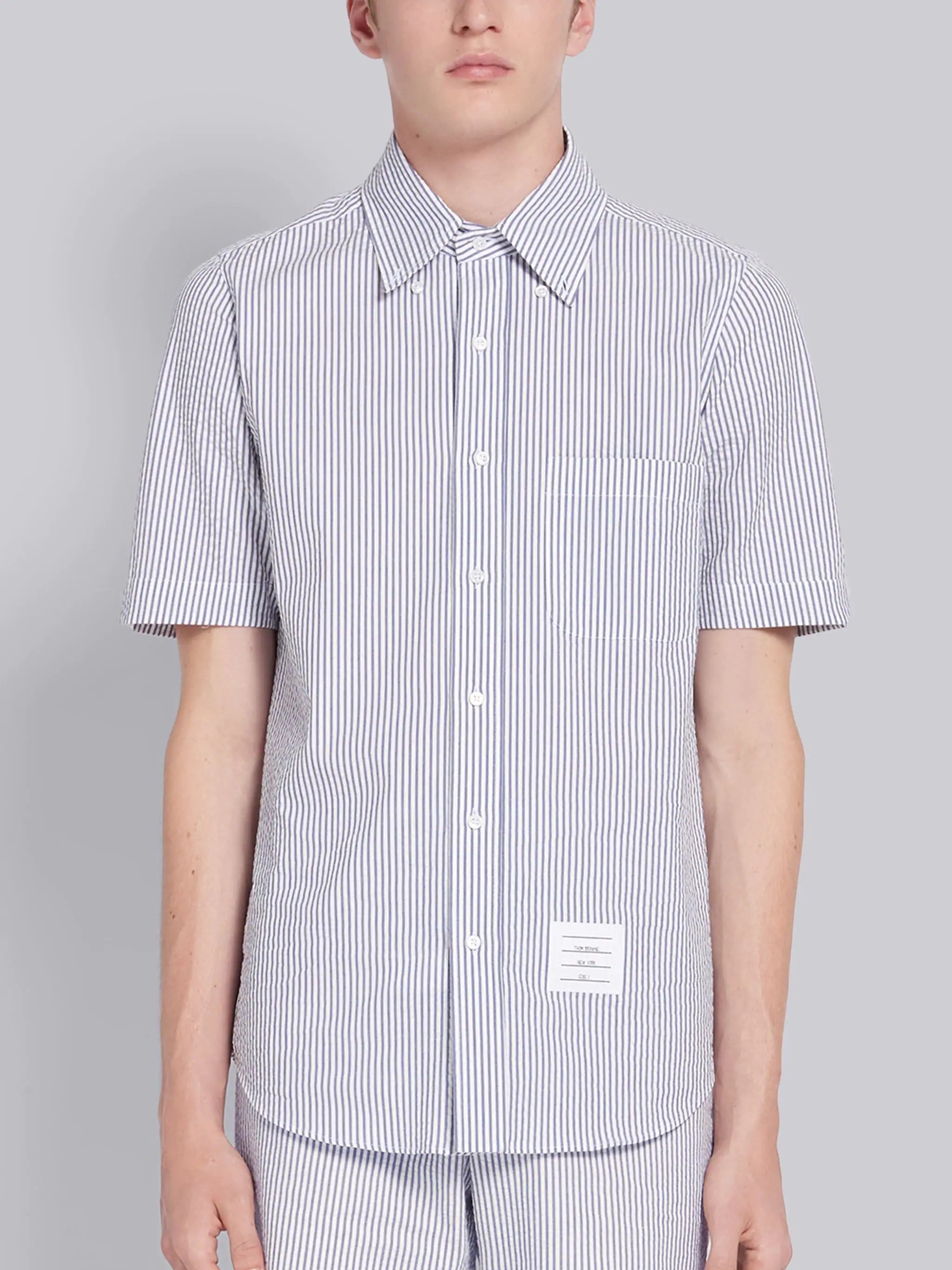 Navy Seersucker Stripe Short Sleeve Shirt - 3