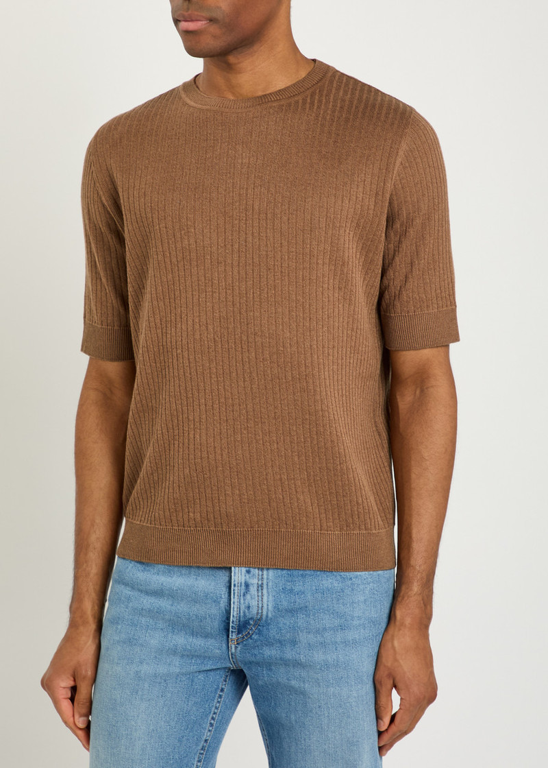 LARDINI Lardini Ribbed Fine-knit Flax and Cotton-blend T-shirt outlook