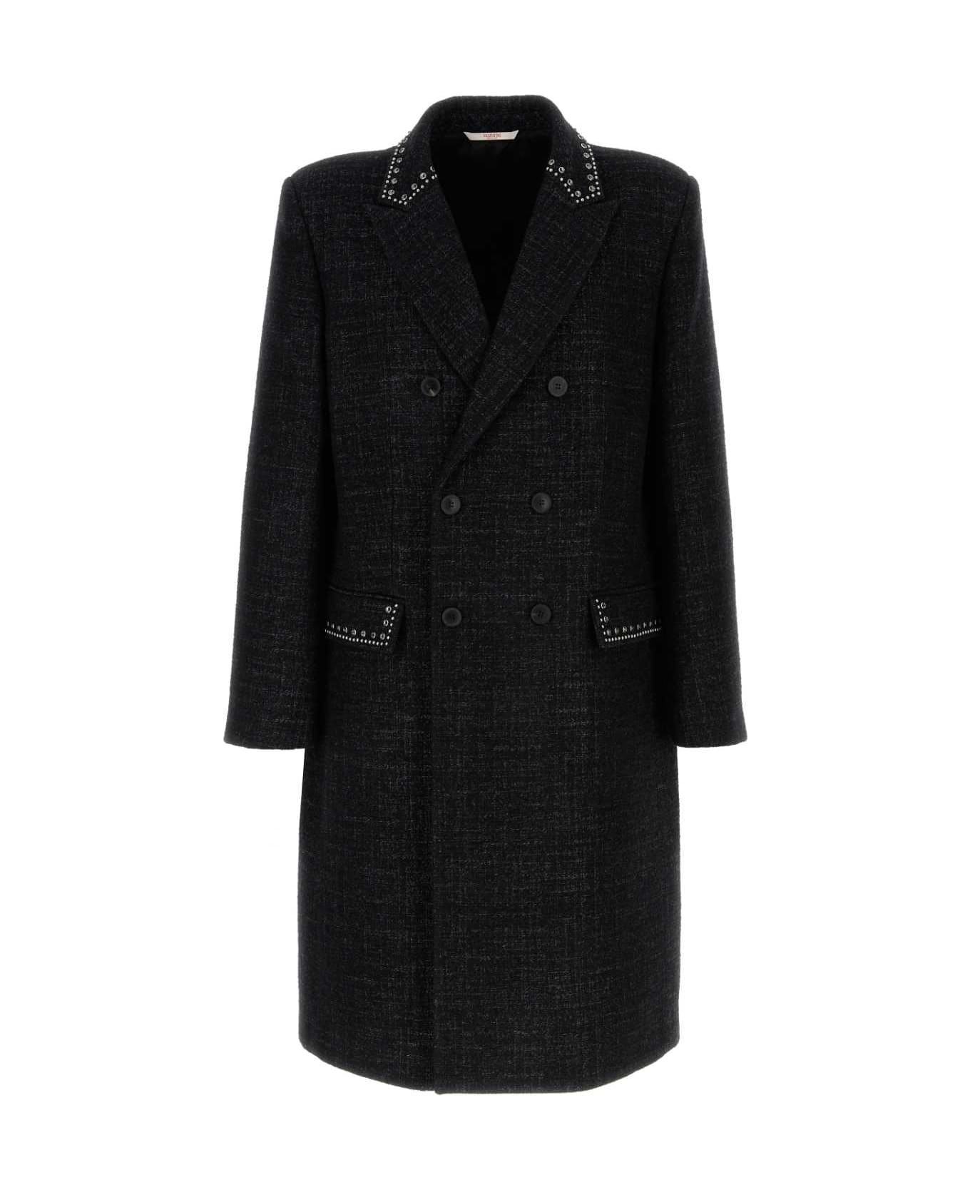 Melange Black Wool Blend Coat - 1