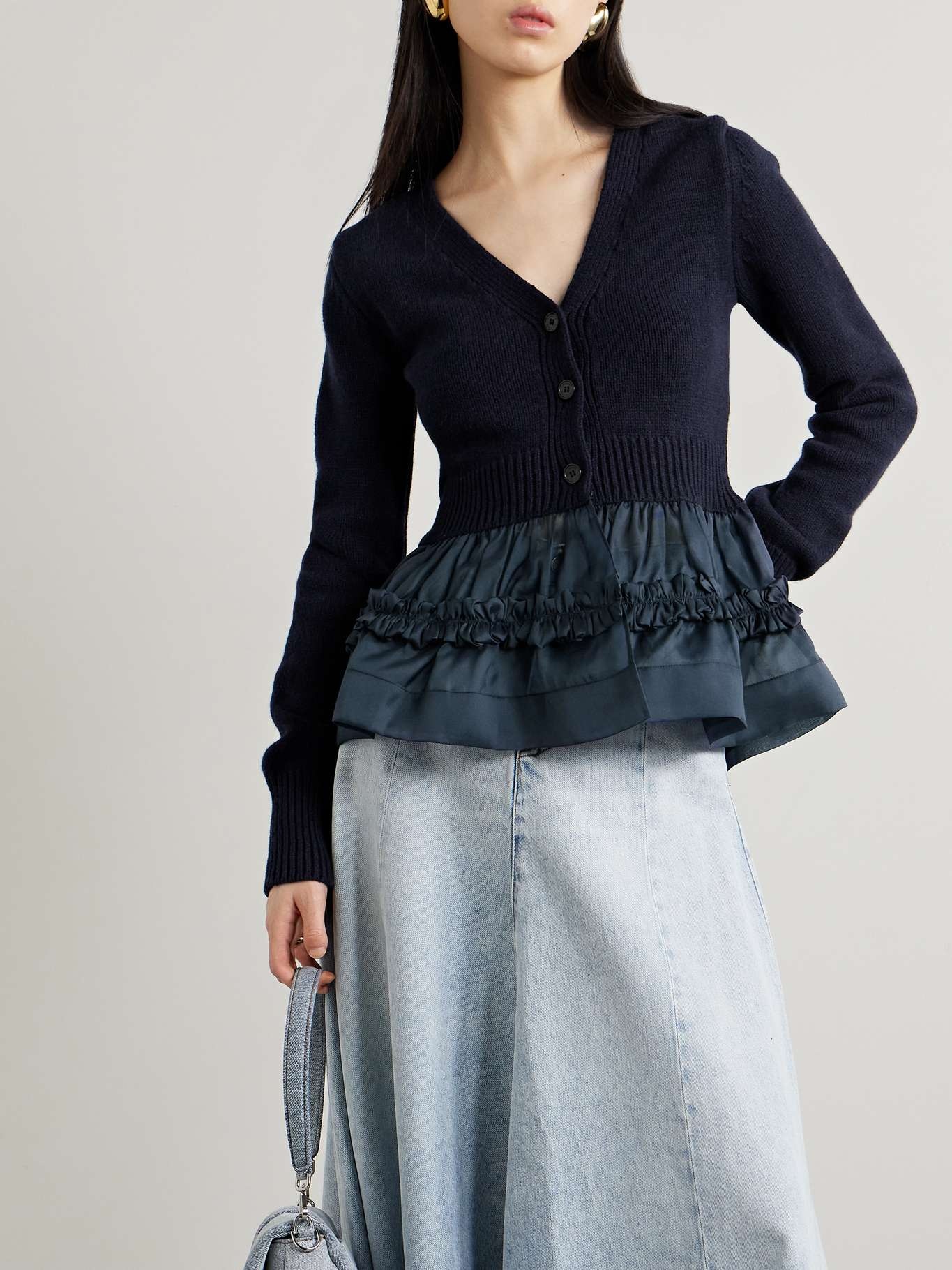Vision ruffled taffeta-trimmed cashmere and wool-blend cardigan - 3