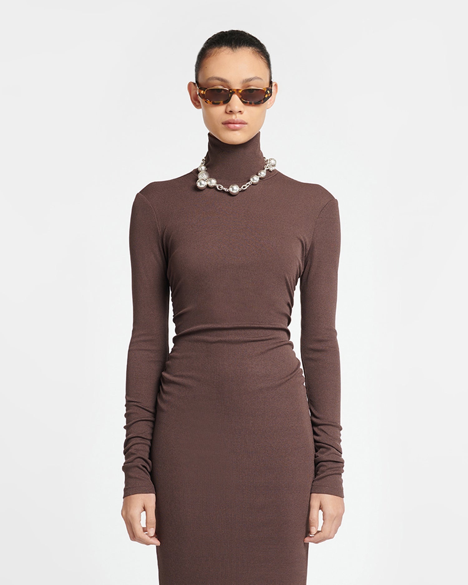 Mesh-Jersey Turtleneck Dress - 2