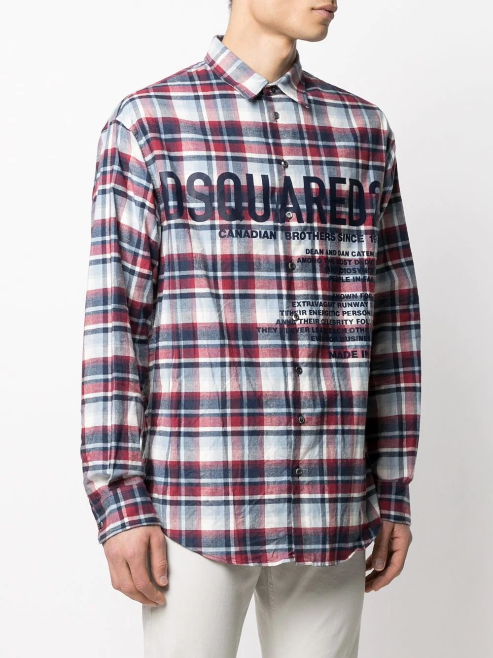 logo-print flannel shirt - 3