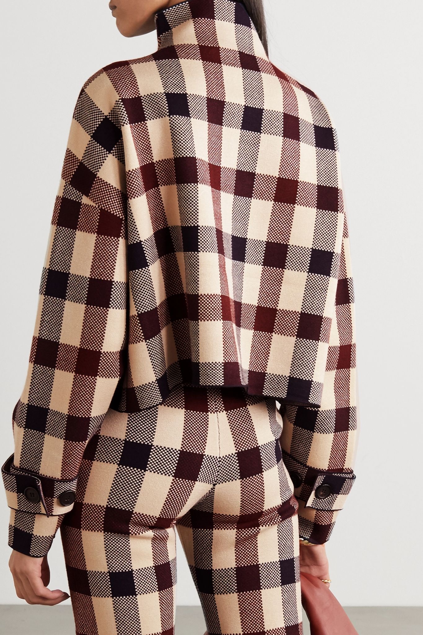 Cropped checked stretch-knit sweater - 3