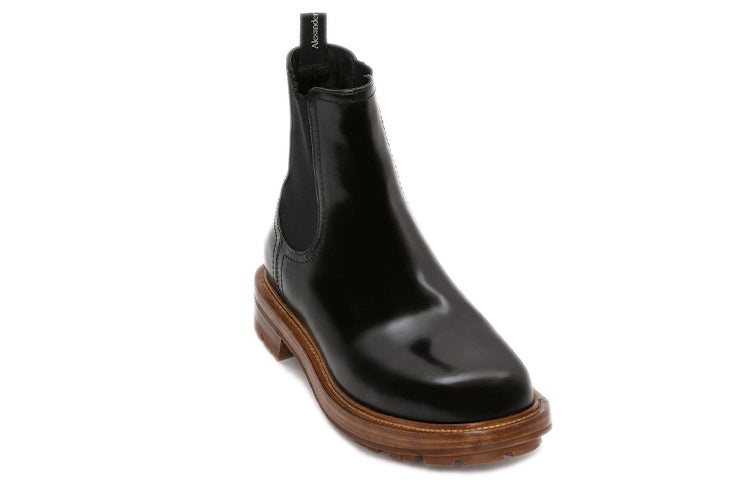 Alexander McQueen Shiny Leather Chelsea Boots 'Black Brown' 683568WHZ8C1452 - 3